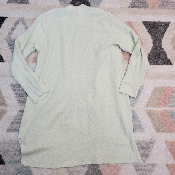 Eileen Fisher Mist Lt Green Linen Crepe Stretch Long Cardigan - Picture 7 of 8